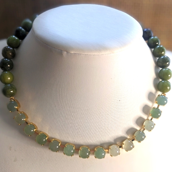 Natural Genuine Green Jade Necklace in 14K Yellow Gold Plated - Picture 4 of 7